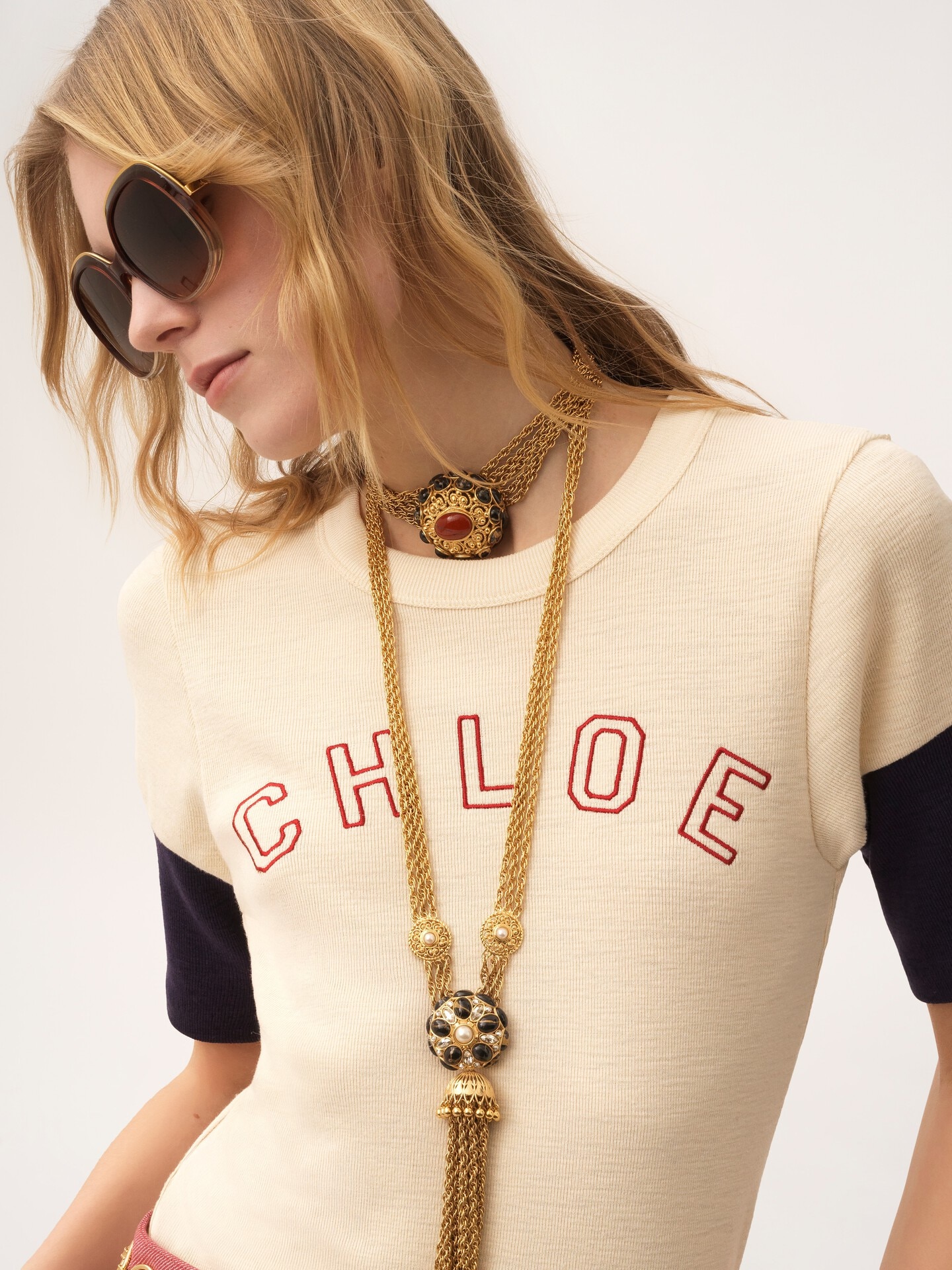 Fitted logo T-shirt in flamé cotton wool - 6