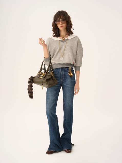 Collared jumper in chiné fleece