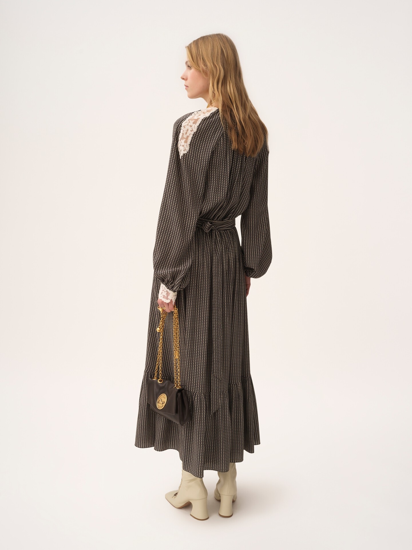 Open-neck top in crêpe de chine & lace - 5