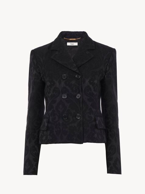 Double-breasted fitted jacket in a wool-mix jacquard