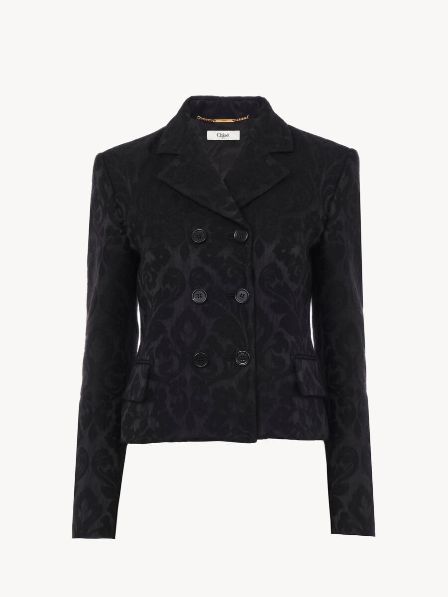 Double-breasted fitted jacket in a wool-mix jacquard - 1