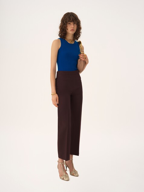 Straight cropped trousers in wool crêpe