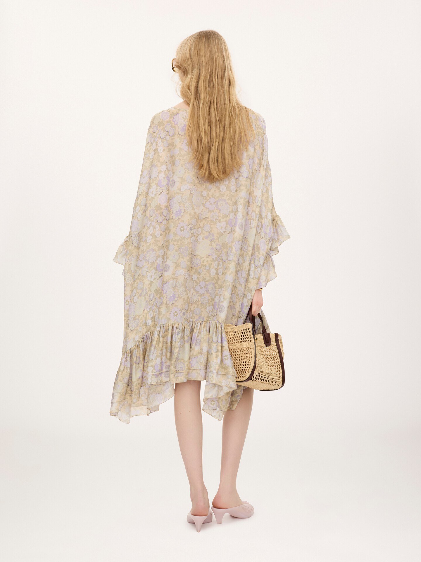 Knee-length ruffled kaftan in silk charmeuse - 6