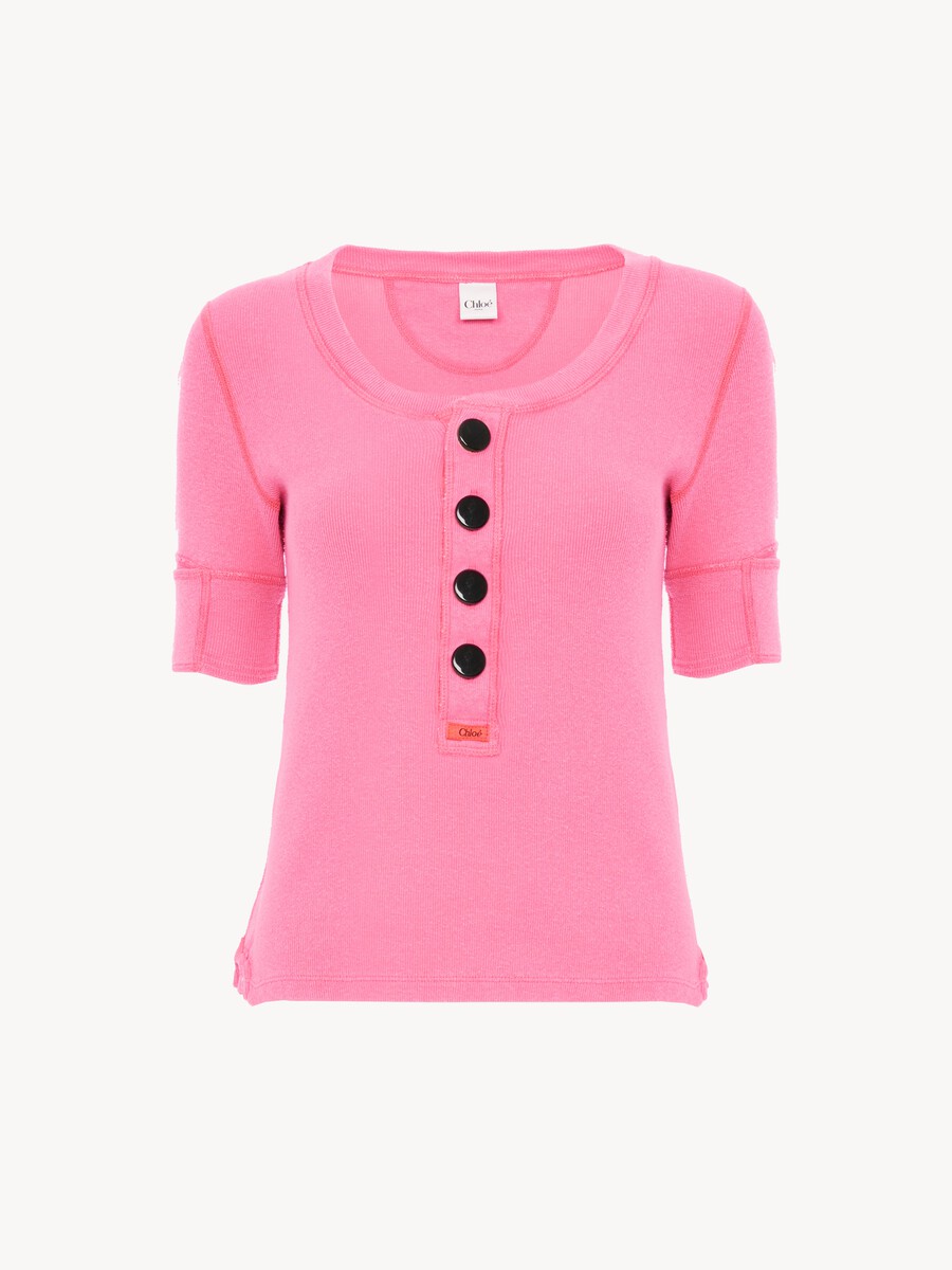 Short-sleeve Henley shirt in cotton jersey - 1