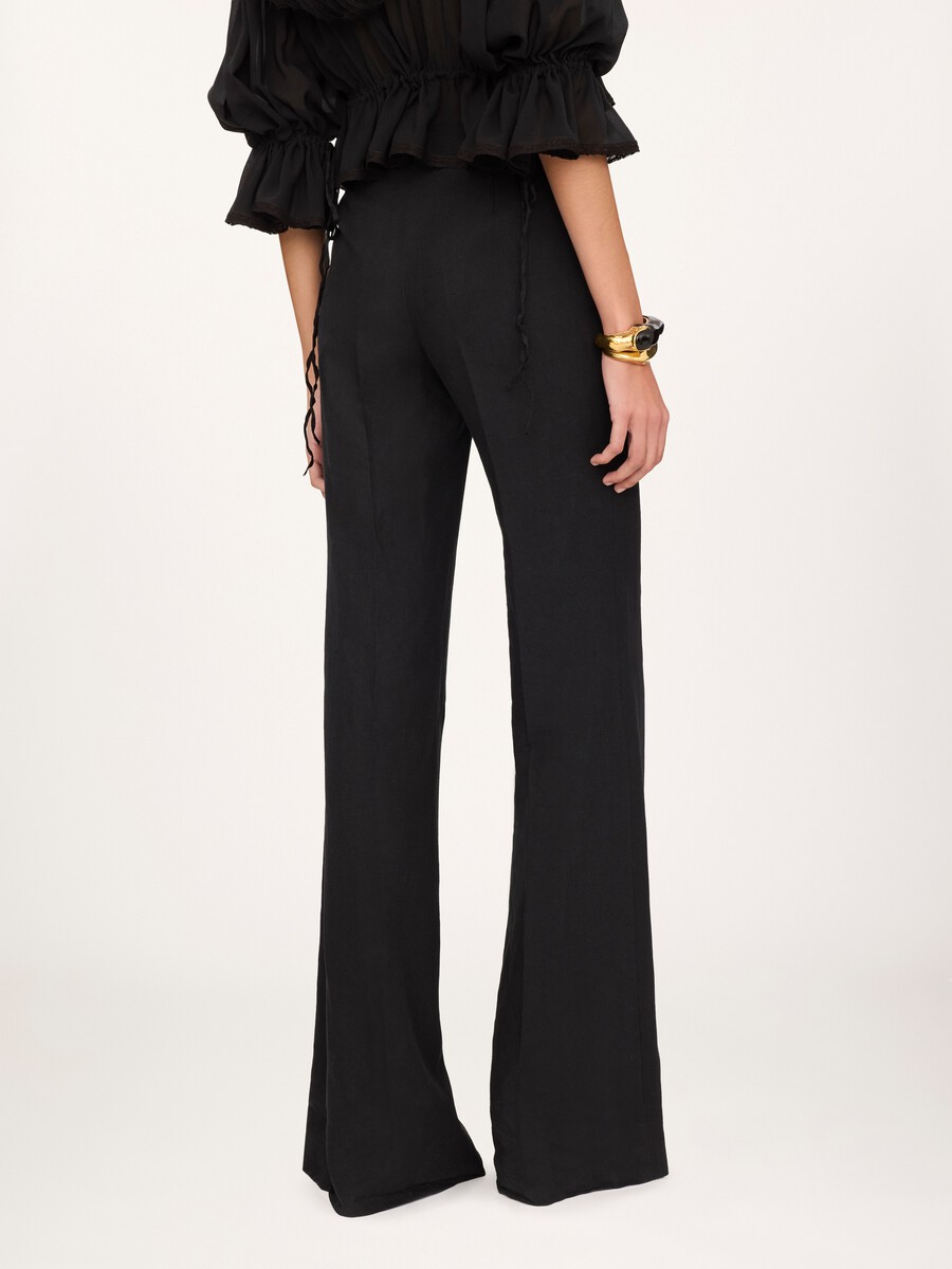 High-rise flared pants in linen cr&ecirc;pe - 5