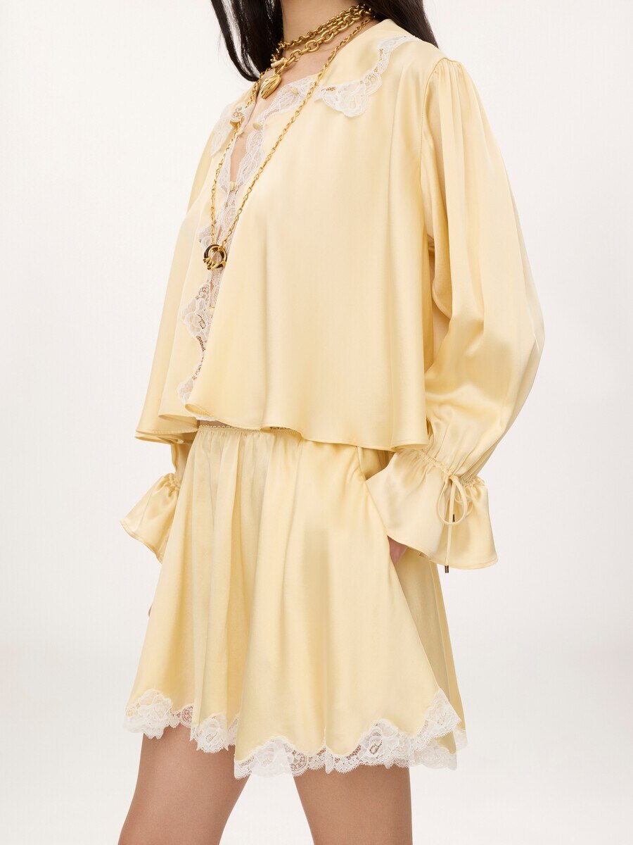 Fluid top in washed silk satin & lace - 8