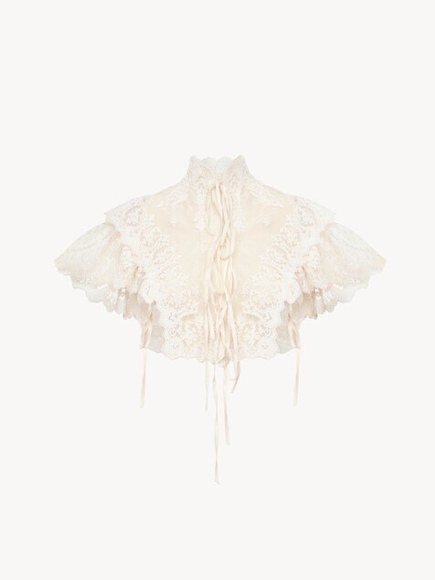 High-neck cropped top in cotton tulle & lace