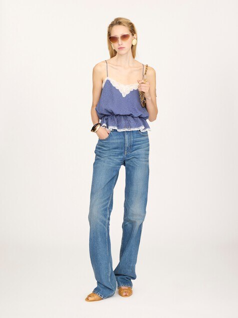 Camisola con cord&oacute;n de jacquard de seda y encaje