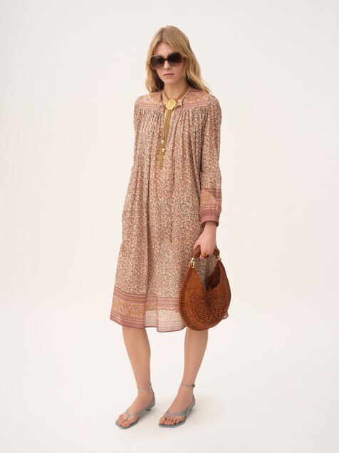 Gathered tunic dress in cotton voile