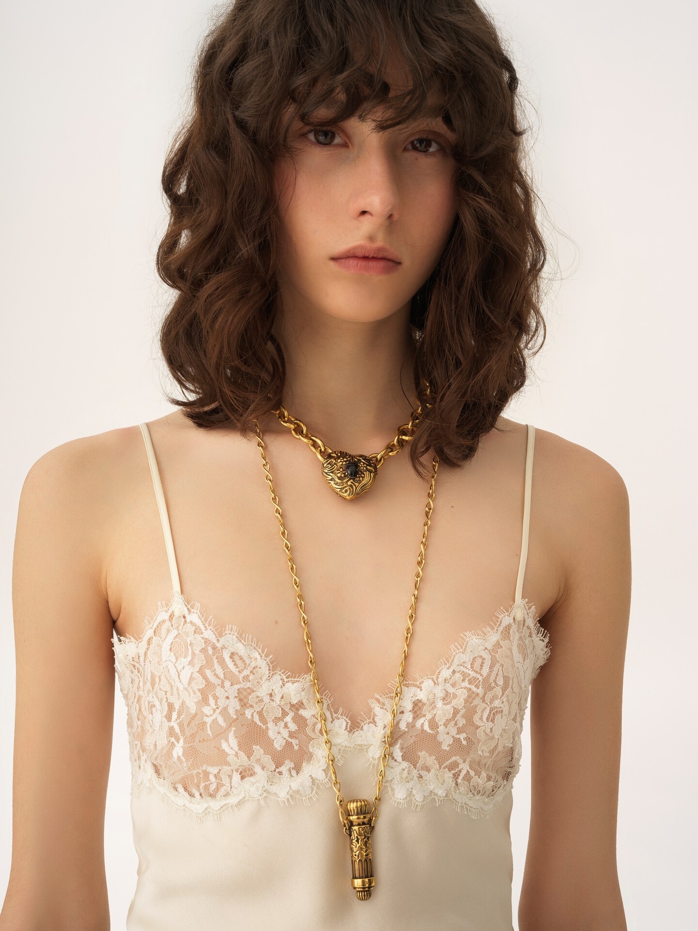 Camisole top in washed silk satin & lace - 7