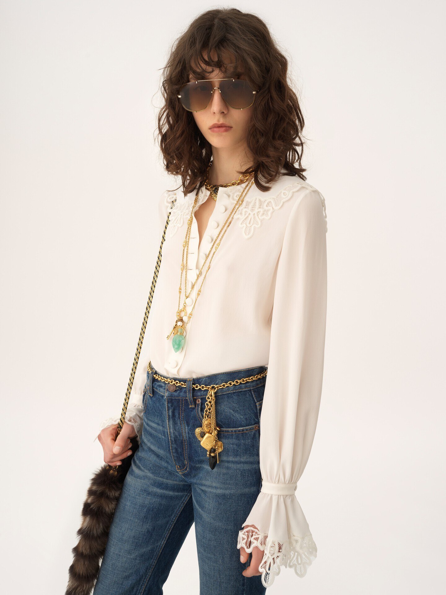 Fluid blouse in crêpe de chine & lace - 4