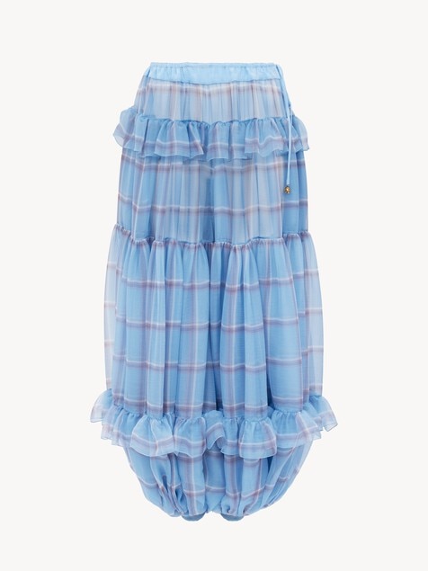Pantalones plisados fluidos de muselina de seda de cuadros