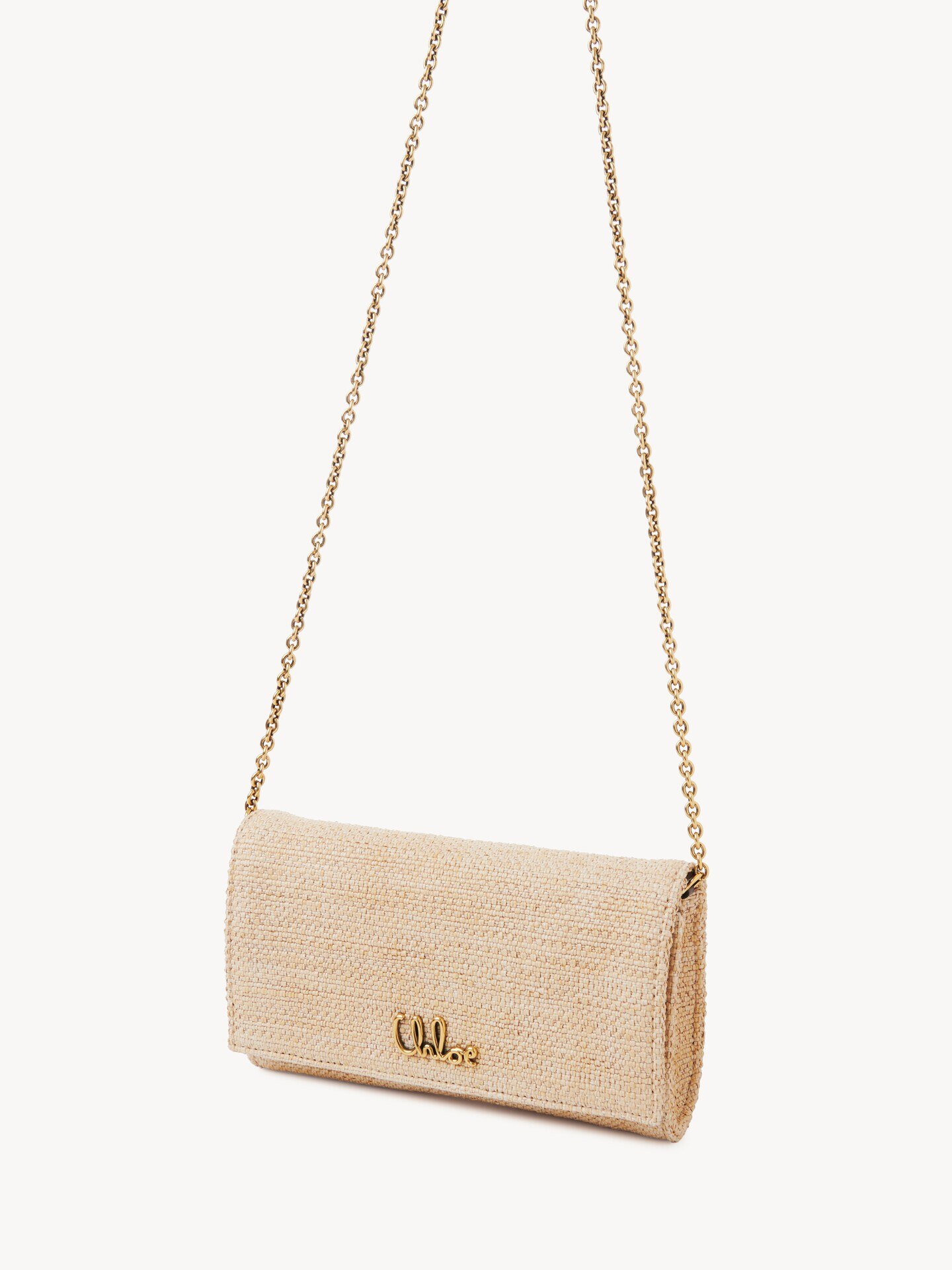 Chloé Iconic flap wallet on chain in raffia-effect fibres - 3