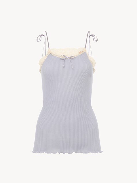 Thin-strap tank top in cotton jersey & lace