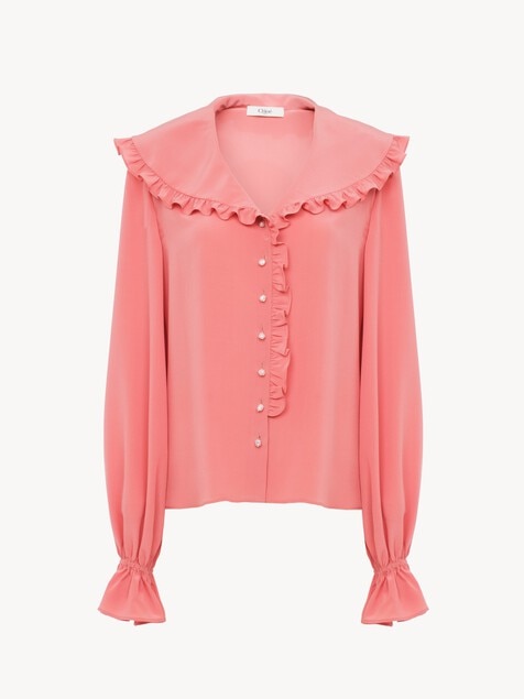 Fluid ruffled blouse in cr&ecirc;pe de chine