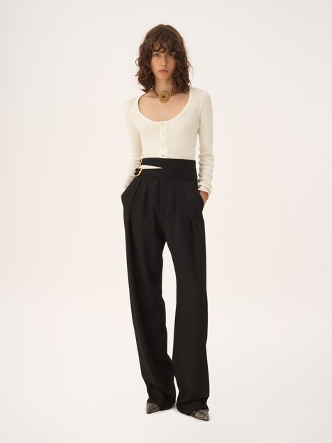Scoop-neck Henley shirt in cotton jersey