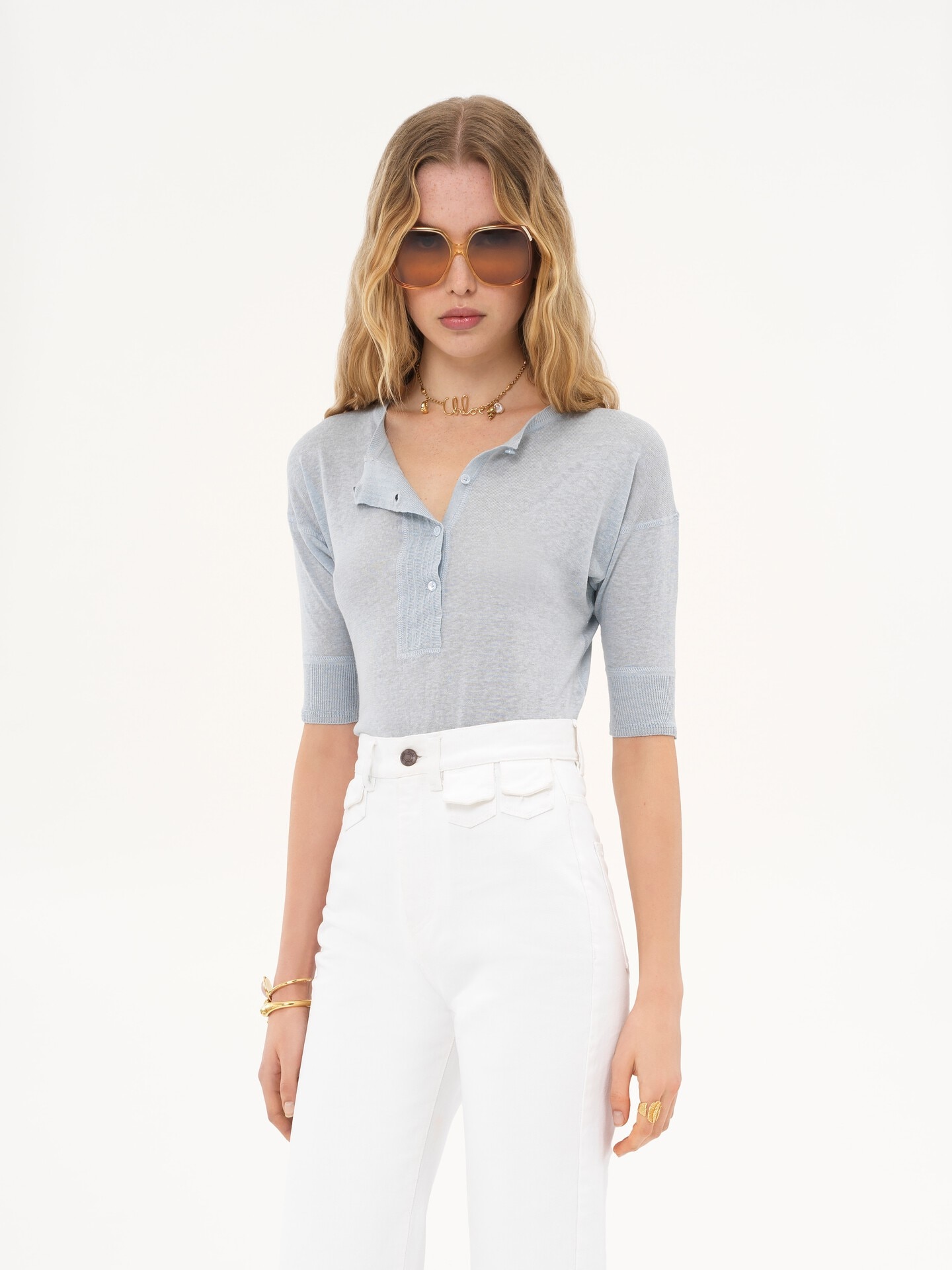 Camisa henley de manga corta de punto de lino y seda - 4