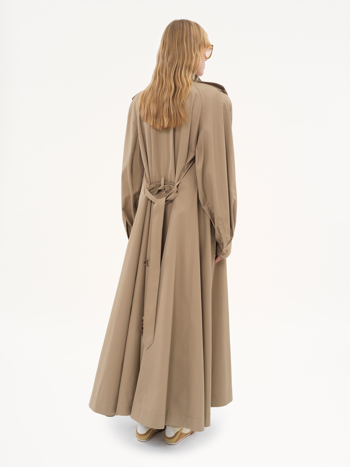 High-neck long trench coat in cotton gabardine - 5