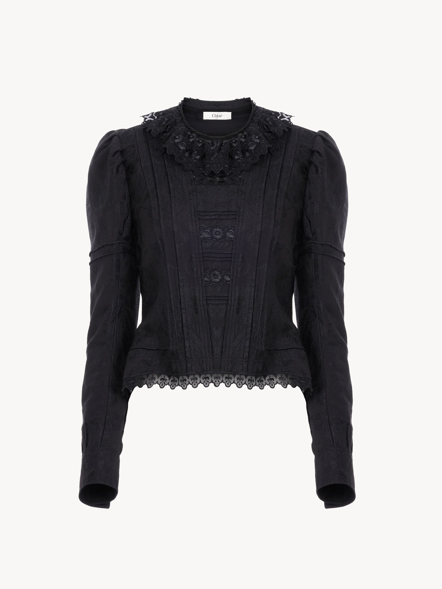 Fitted jacket in silk-blend jacquard & lace - 2