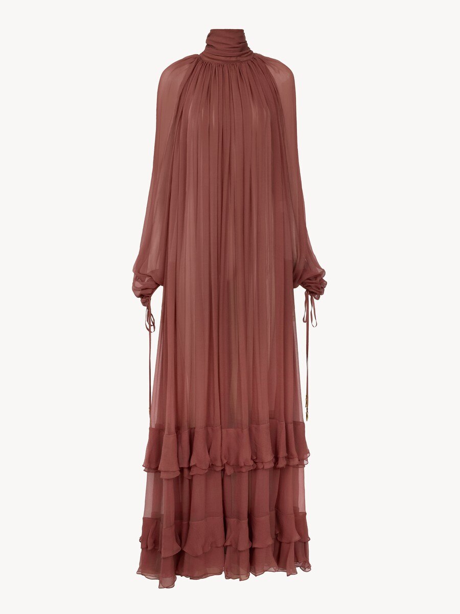 Gathered long dress in silk mousseline - 2