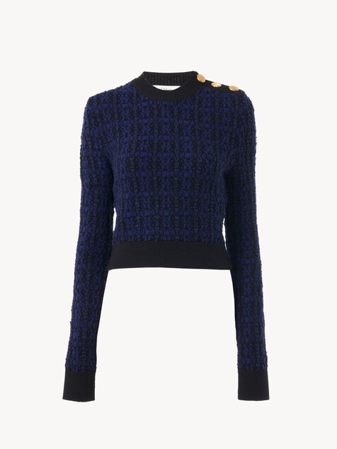 Jersey de corte boxy con cuello cerrado de punto de lana y seda