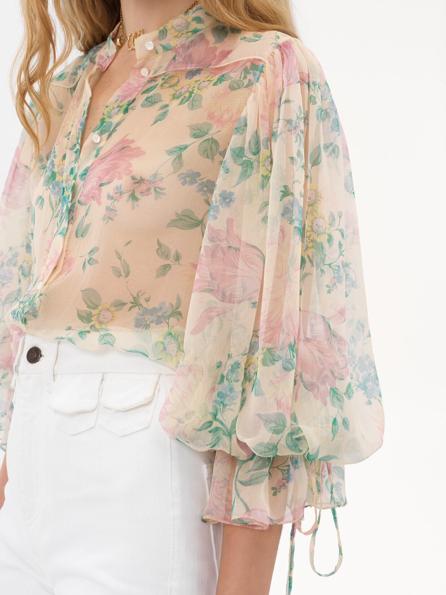 Puff-sleeve blouse in silk mousseline - 6