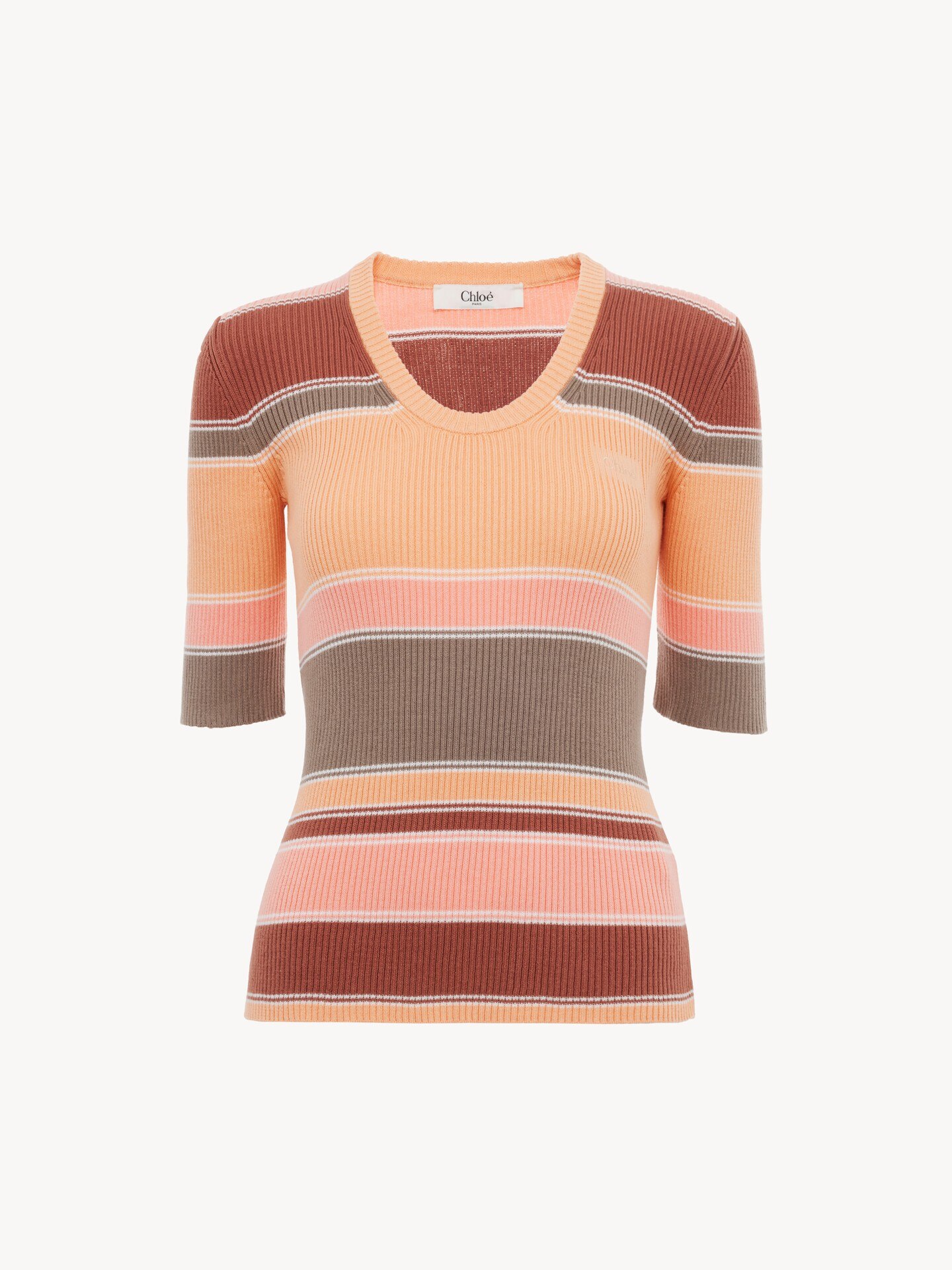 Elbow-sleeve fitted logo top in cotton knit - 1