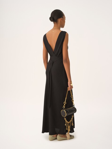 Sleeveless column dress in silk jacquard & lace