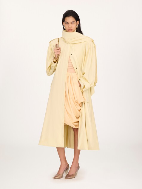 High-neck scarf trench coat in cotton poplin
