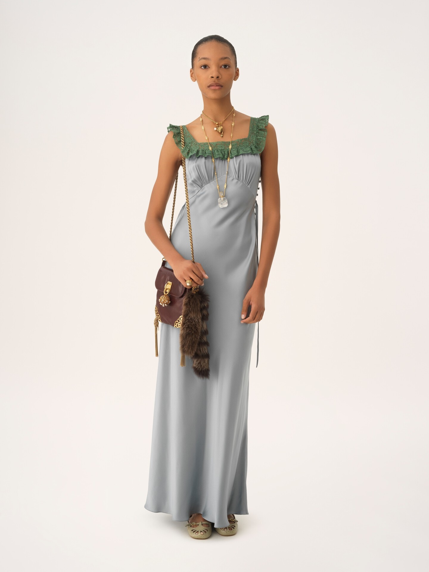 Vestido de columna sin mangas de sat&eacute;n de seda lavada y encaje - 3