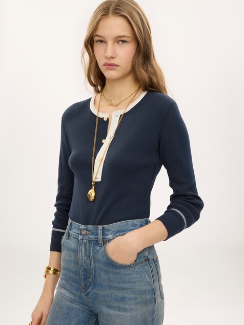 Fitted Henley shirt in cotton jersey