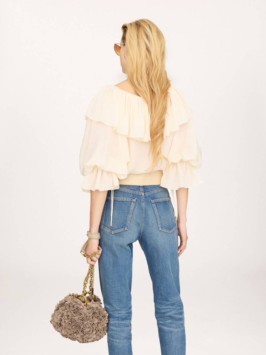 Fluid ruffle top in silk jacquard - 6