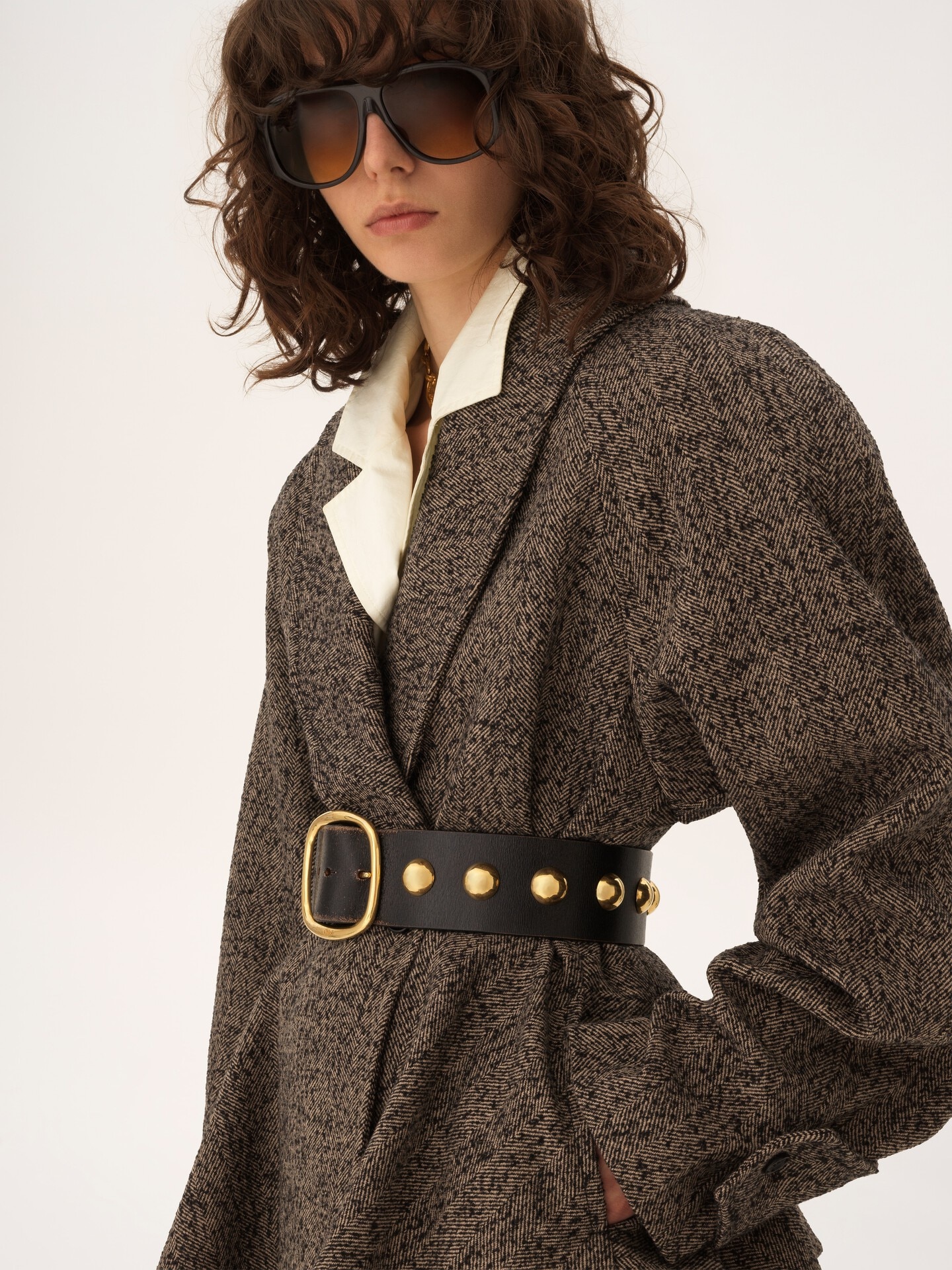Short riding coat in chevron wool - 7