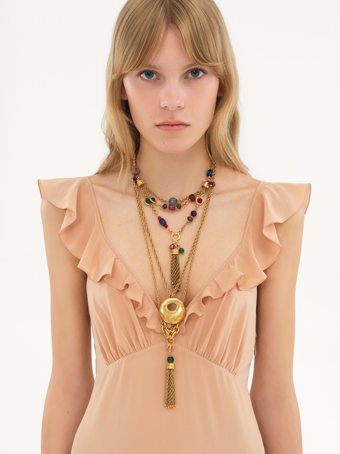 Long sun dress in cr&ecirc;pe de chine - 6