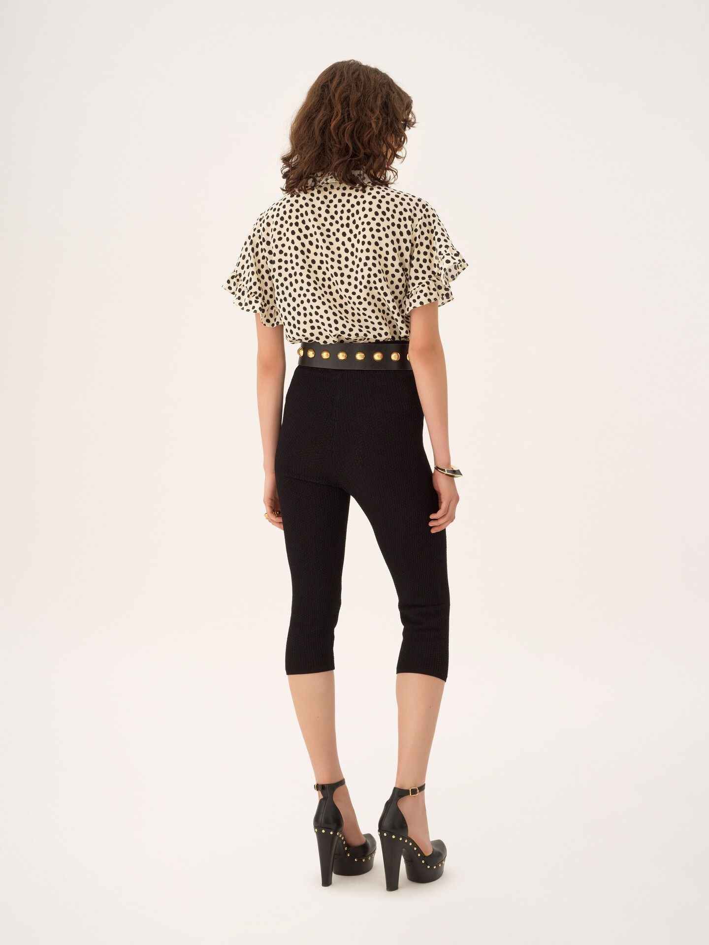 Short-sleeve ruffled top in cr&ecirc;pe de chine - 5