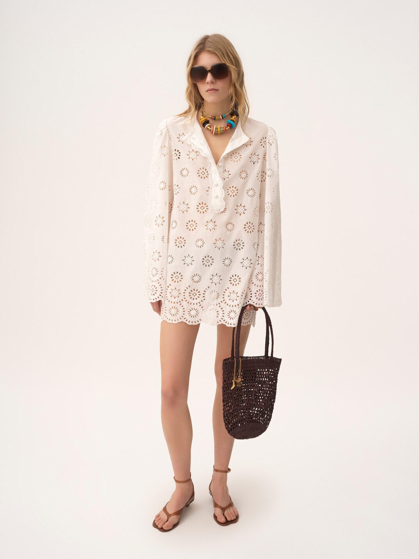 Long-sleeve mini dress in cotton voile - 3