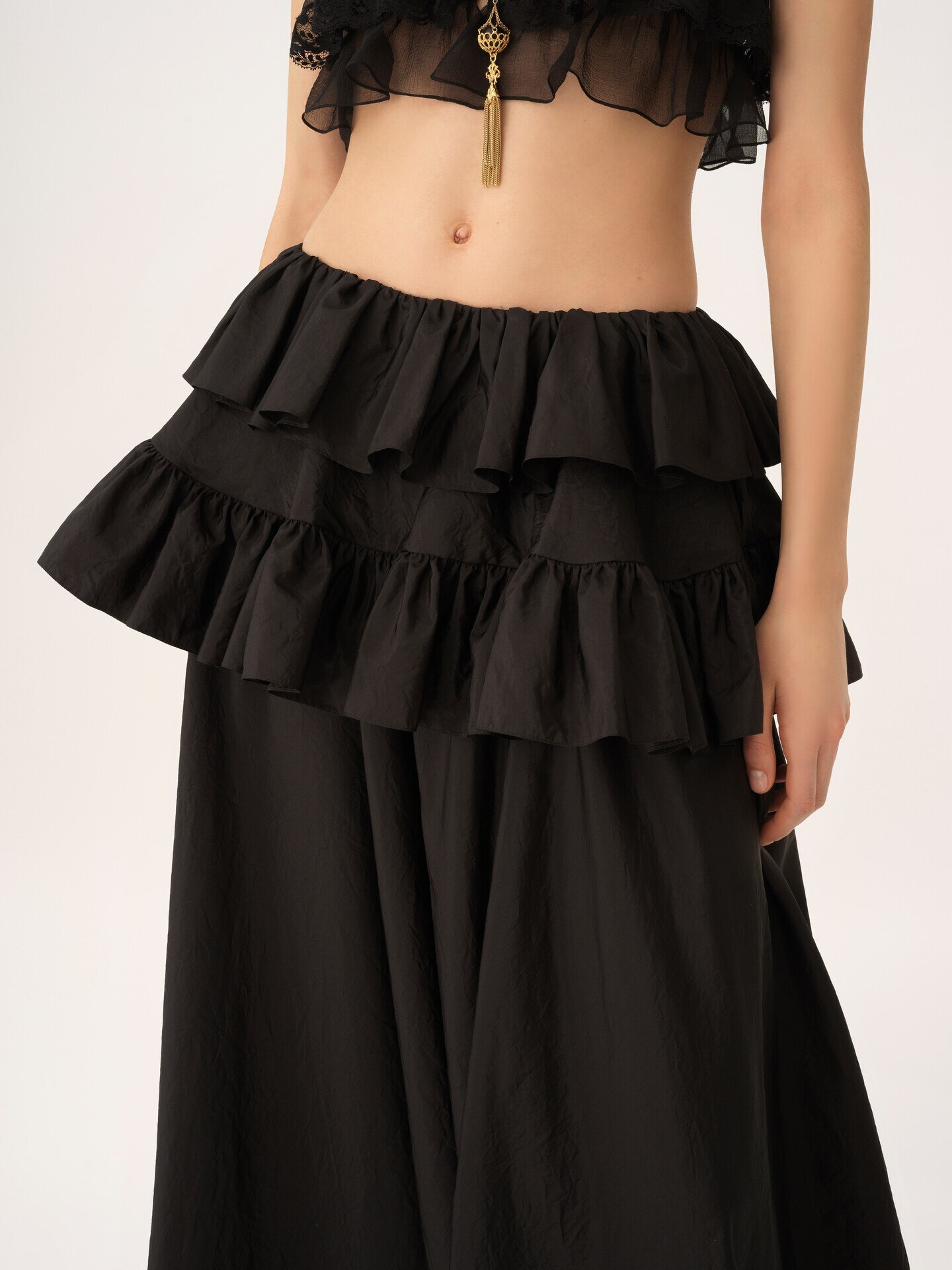 Tiered maxi skirt in washed silk taffeta - 9