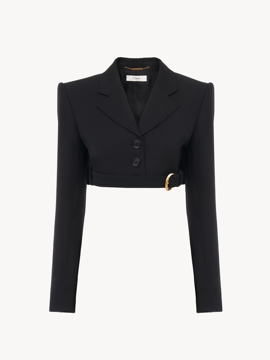 Cropped Spencer jacket in wool grain de poudre - 2