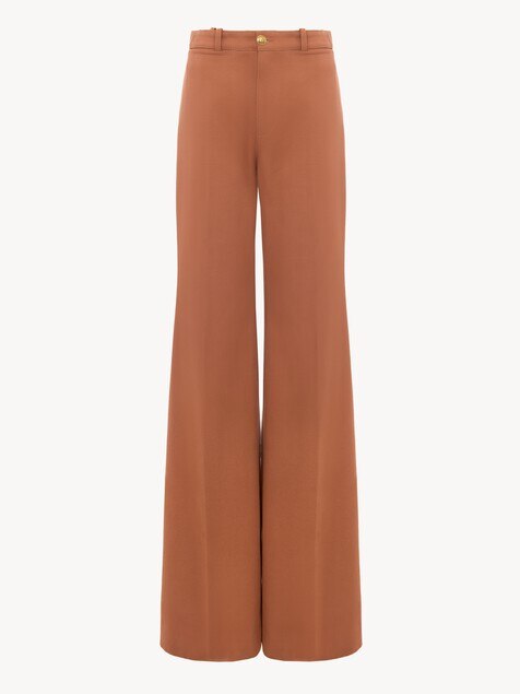 Pantalones acampanados de talle alto de lona de algod&oacute;n