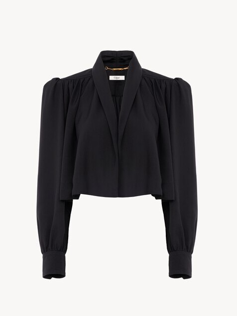 Gathered cropped jacket in washed viscose faille
