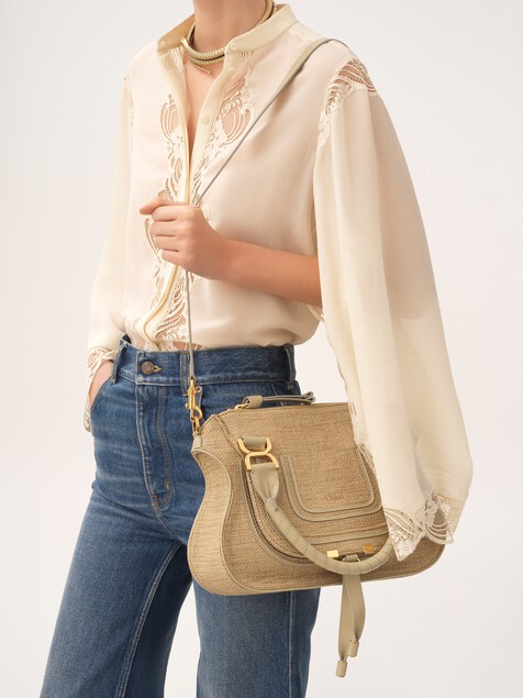 Small Marcie bag in raffia-effect fibres