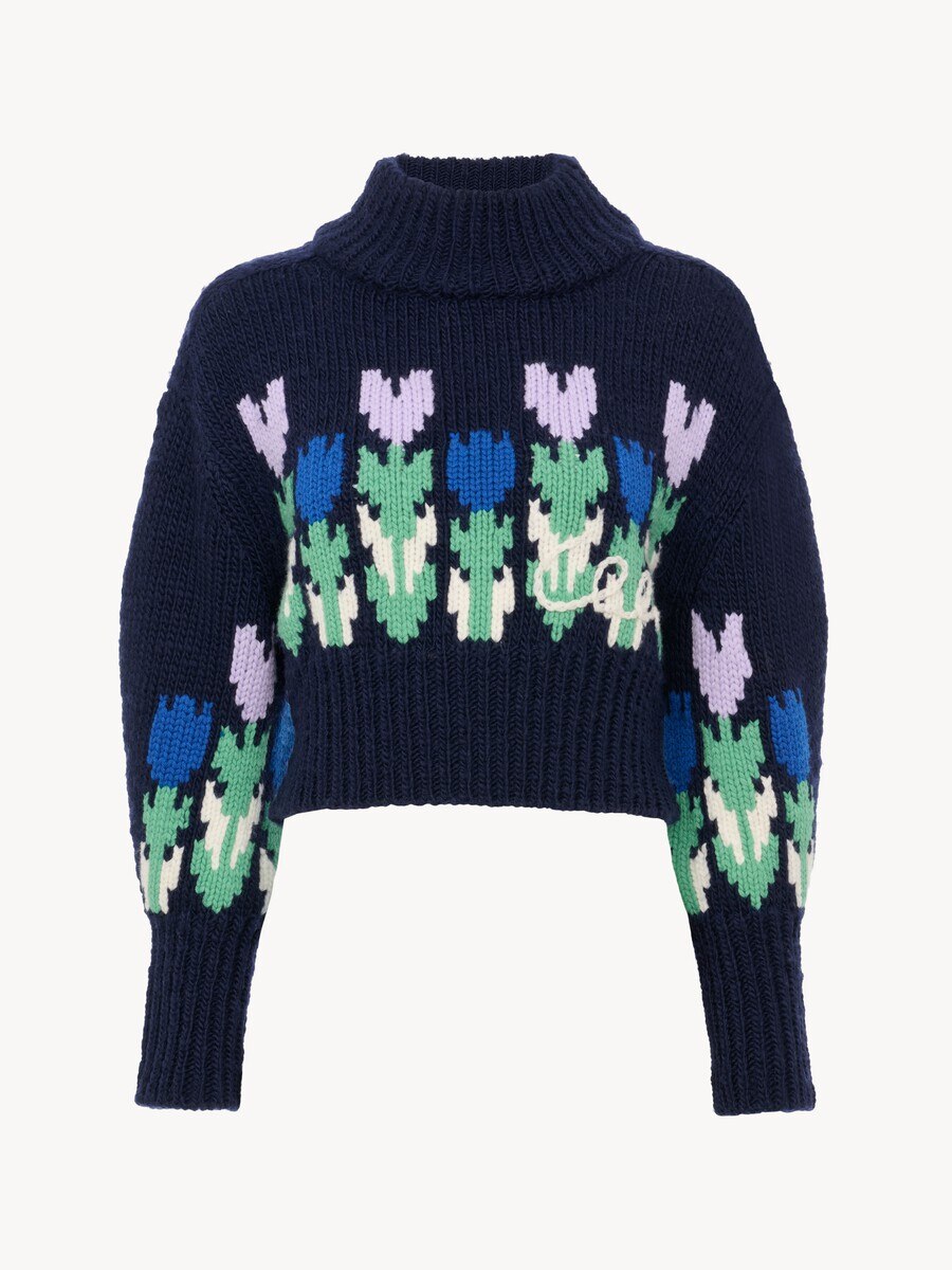 Cropped mock-neck logo sweater in a wool knit - 2