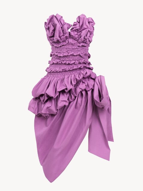 Vestido midi fruncido con cors&eacute; de popelina de algod&oacute;n