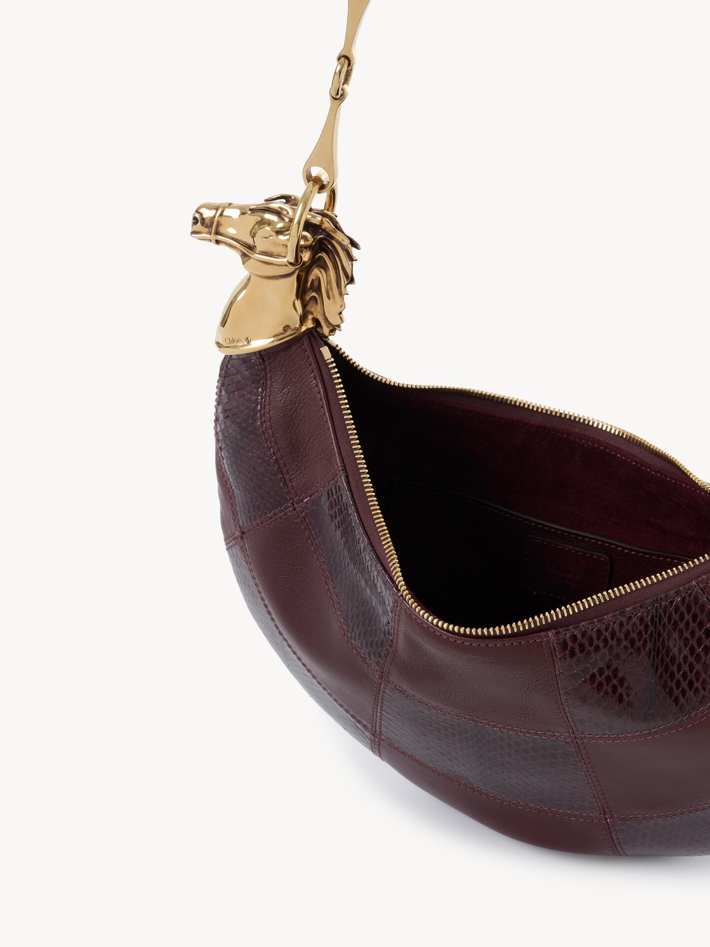 Chain Horse shoulder bag in grained leather & snakeskin - 8