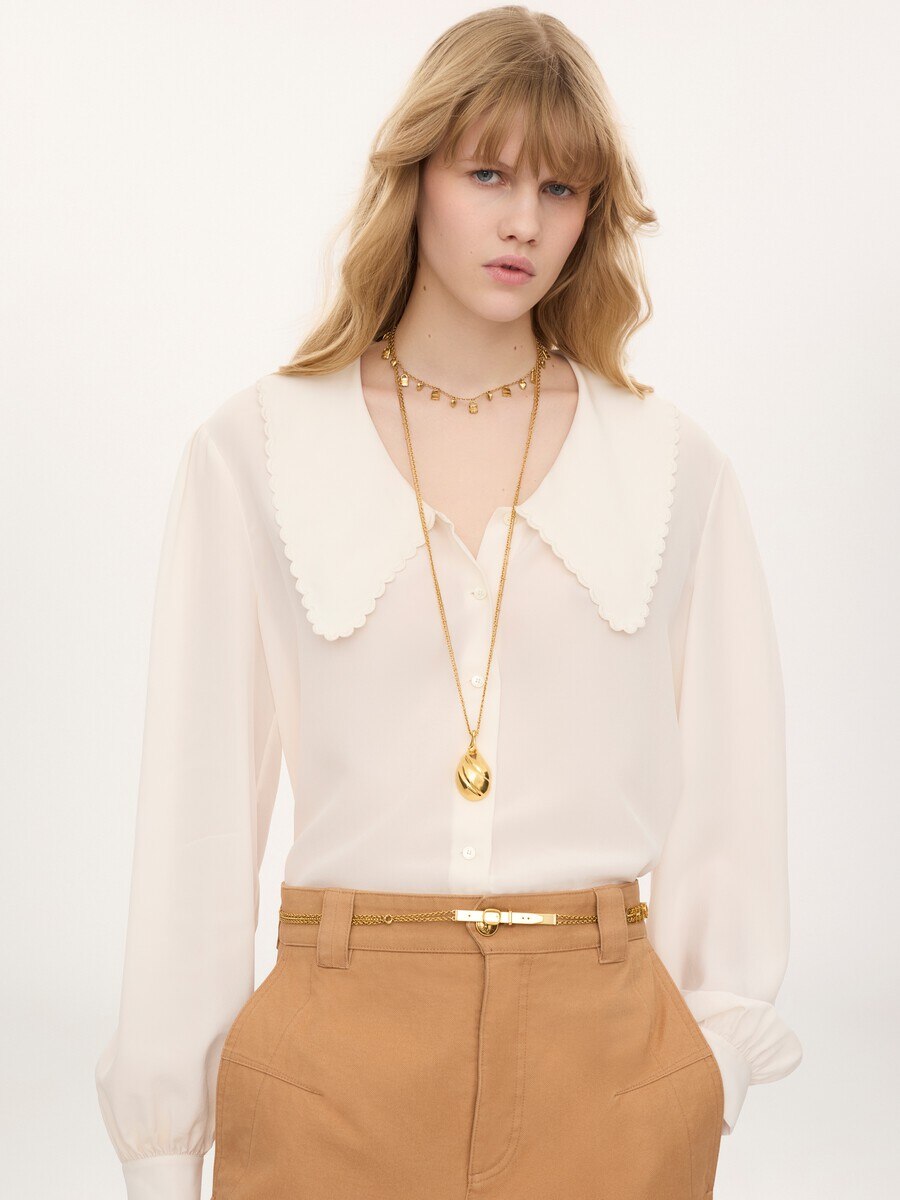 Puff-sleeve blouse in cr&ecirc;pe de chine - 4