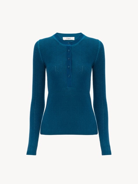 Camisa Henley de punto de lana merina