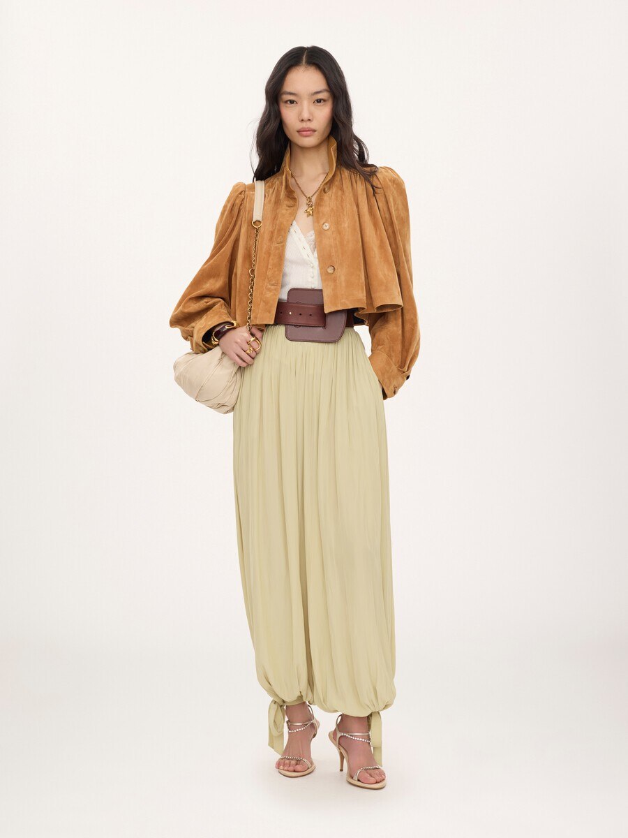 Fluid pleated pants in washed technical satin - 3