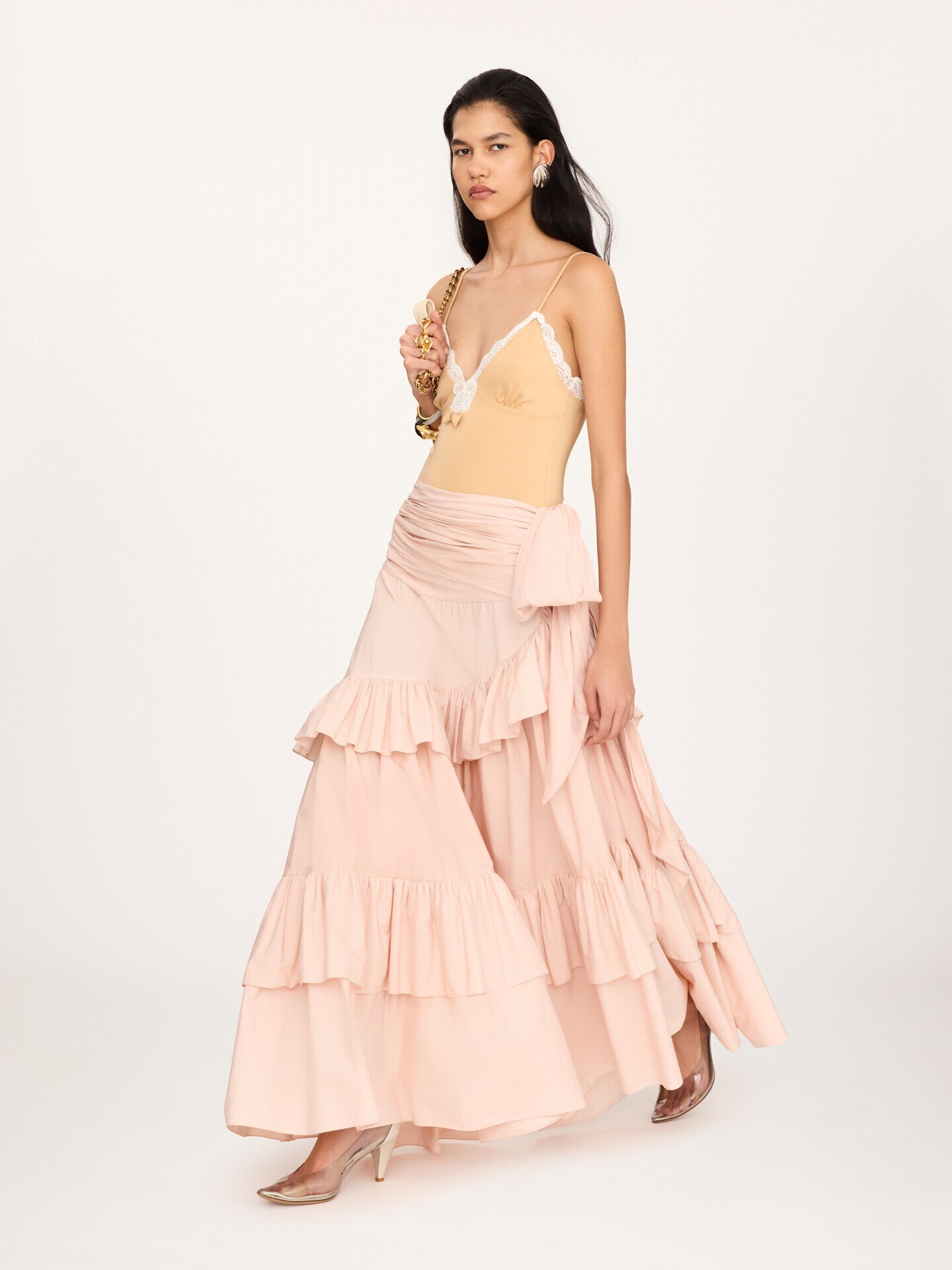 Long ruffled skirt in cotton poplin - 3