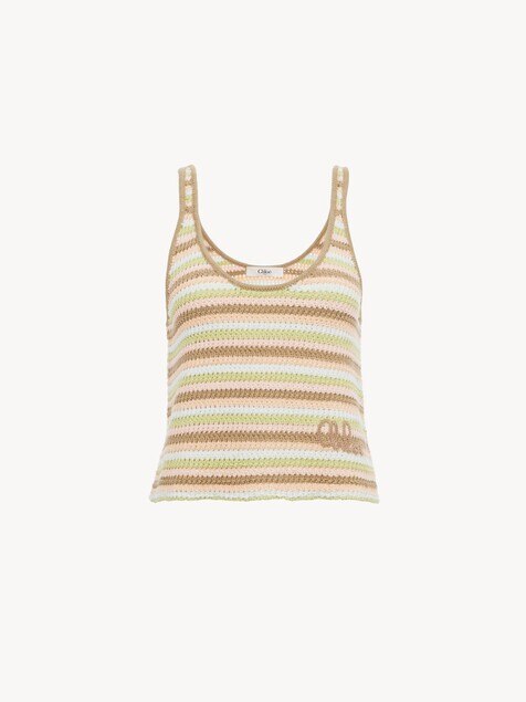 Cropped logo tank top in a cotton crochet knit
