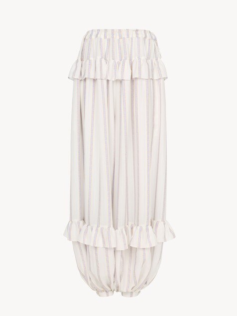 Fluid ruffled pants in silk lurex jacquard